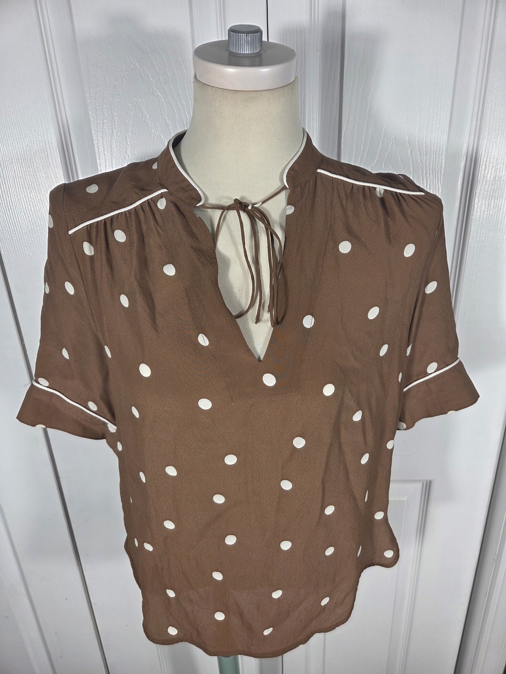 Baum und Pferdgarten Polka Dot Silk Blend Blouse EU 34 Brown Tie Neck